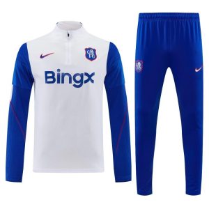 Tuta Chelsea - 2026/2027 bianca e blu con mezza zip e pantaloni lunghi