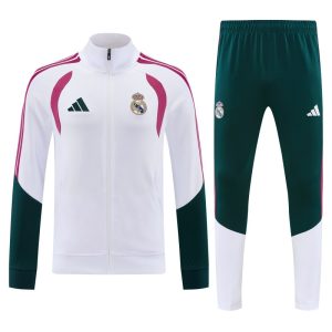 Tuta Real Madrid - 2026/2027 bianca e verde scuro con cerniera intera e pantaloni lunghi